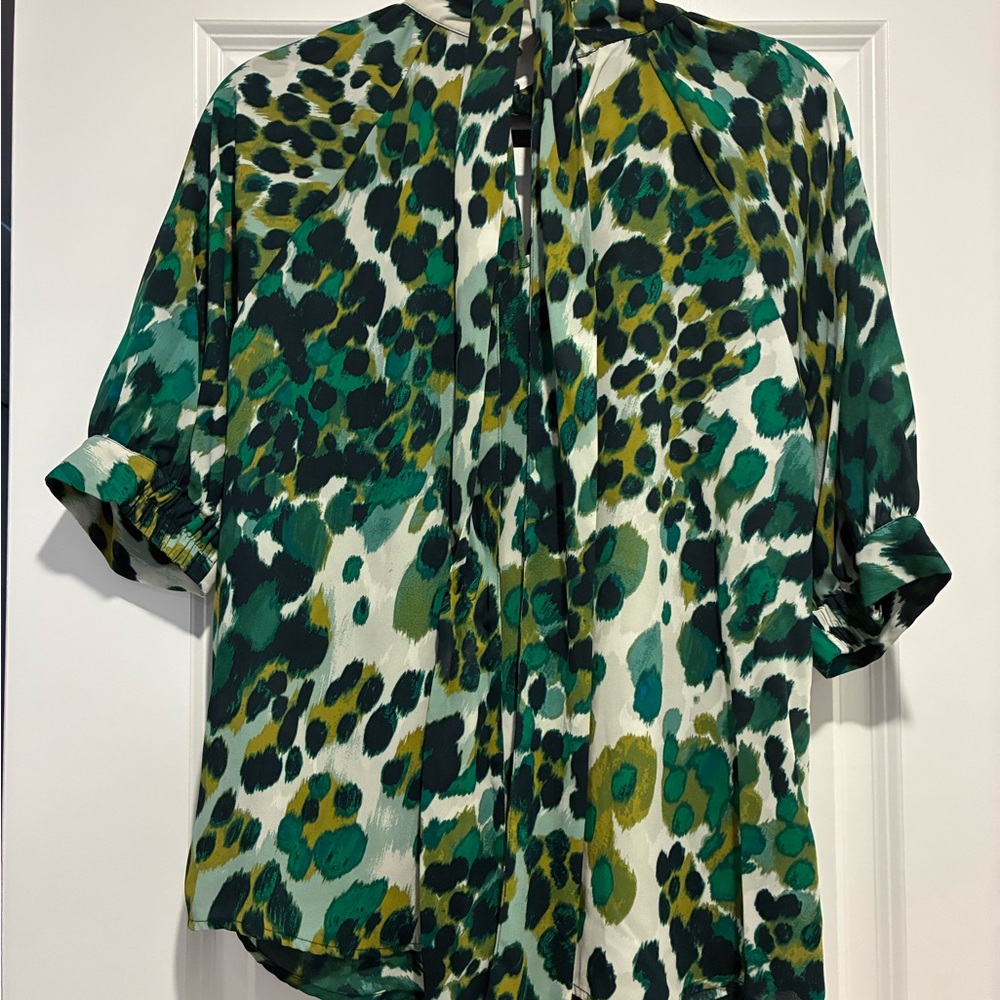 New York & Company Multicolor Animal Print Blouse
